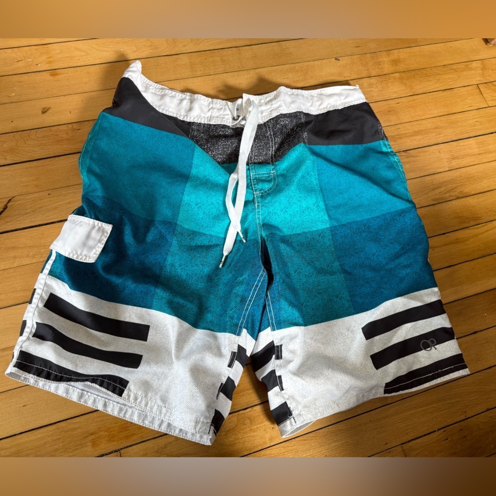 OP blue black and‎ white mens swim trunks board shorts tropical beach swim wear